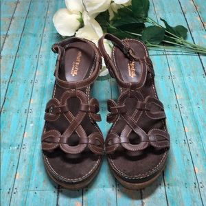 Brown Strappy Cork Wedge Sandal Heels